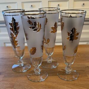 Vintage Libbey Golden Foliage Pilsner Glasses - set of 4 - MCM Barware